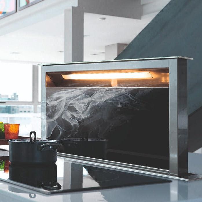 Faber Scirocco Lux Downdraft Range Hood With Size Options In Stainless Steel (SCLX3015BKNB-B) - white background