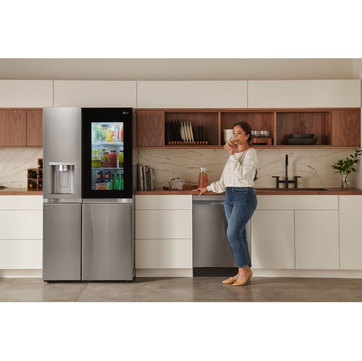 LG 36 Inch Side-by-Side Counter-Depth InstaView Refrigerator with Craft Ice in Stainless Steel 23 Cu. Ft. (LRSOC2306S)