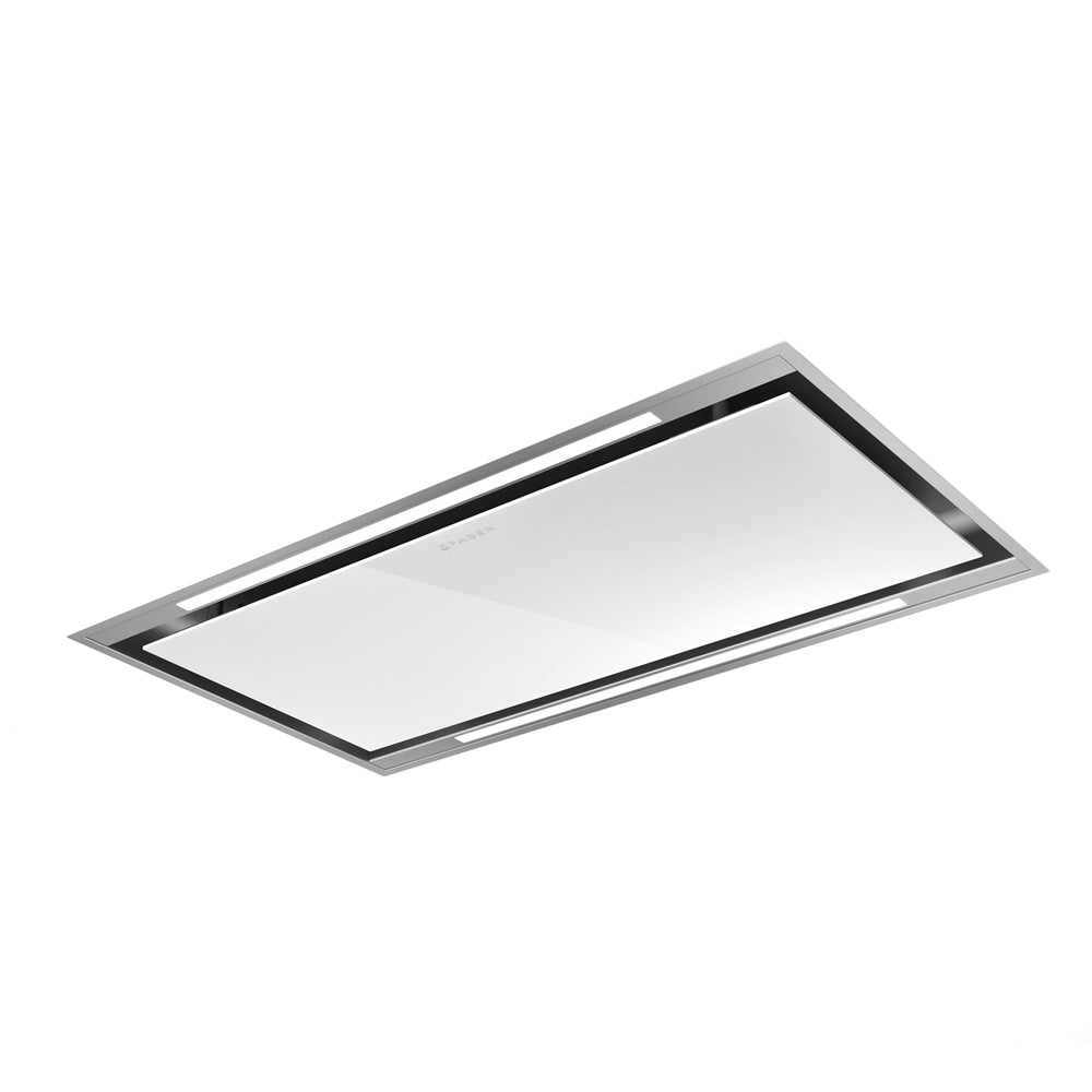 Faber Stratus Isola White Glass Ceiling Mount Island Range Hood With Size Options
