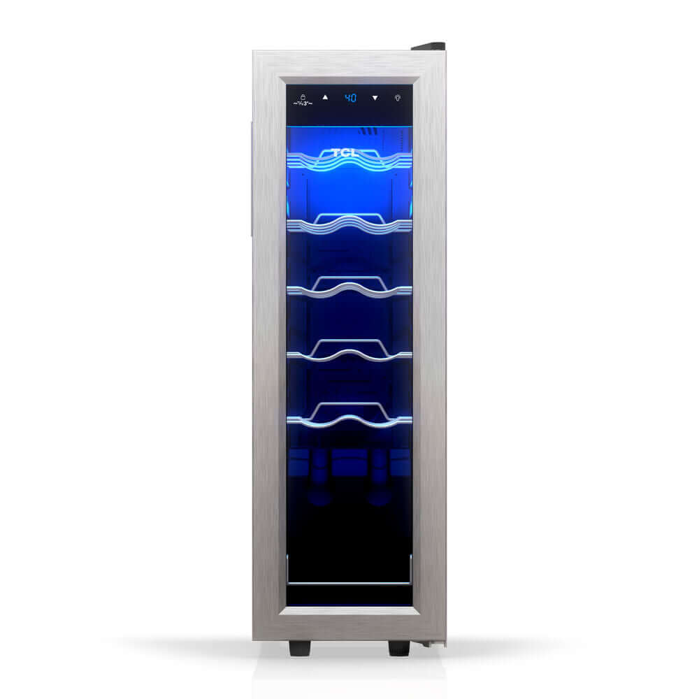 TCL 18 in. 12 Bottle 1.24 Cu. Ft. Compact Freestanding Wine Cooler with Glass Door (TRW12F6AS)
