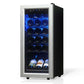 TCL 14 in. 18 Bottle 1.8 Cu. Ft. Compact Freestanding Wine Cooler with Glass Door (TRW18F6AS) side, with bottles inside on a white background