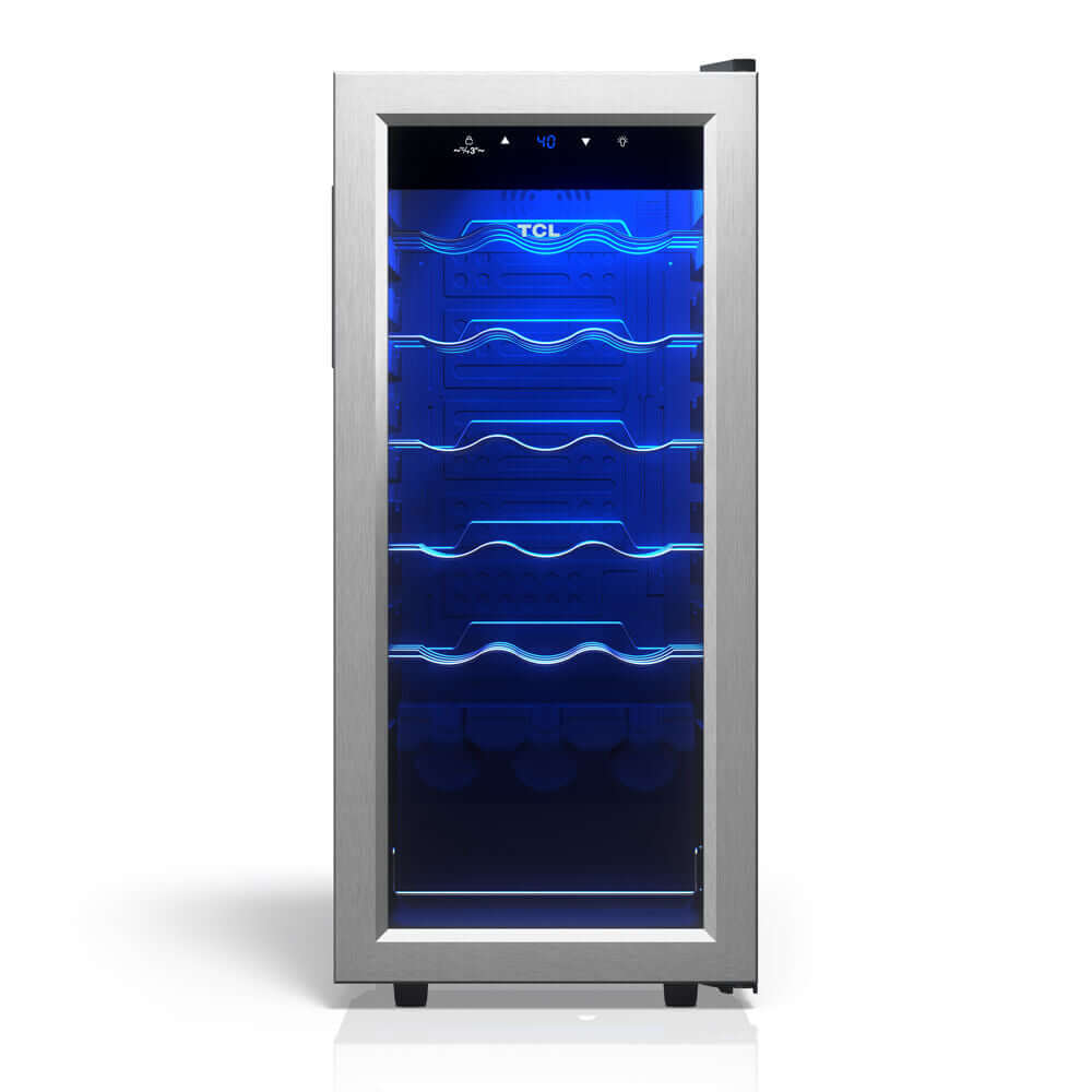 TCL 14 in. 18 Bottle 1.8 Cu. Ft. Compact Freestanding Wine Cooler with Glass Door (TRW18F6AS)