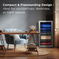 TCL 18 in. 121 Can 2.4 Cu. Ft. Compact Freestanding Beverage Cooler with Glass Door (TRV121FAS) in a home setting with text highlighting its compact design.