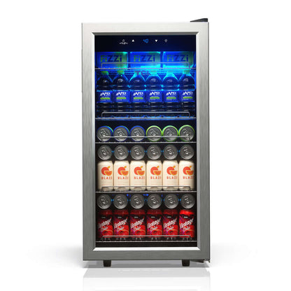 TCL 18 in. 121 Can 2.4 Cu. Ft. Compact Freestanding Beverage Cooler with Glass Door (TRV121FAS)