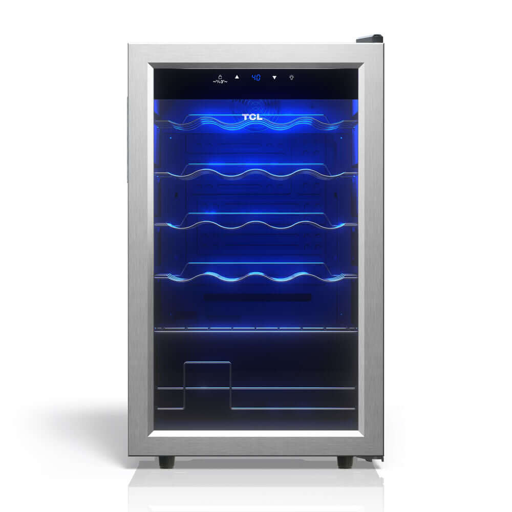 TCL 18 in. 24 Bottle 2.4 Cu. Ft. Compact Freestanding Wine Cooler with Glass Door (TRW24F6AS)
