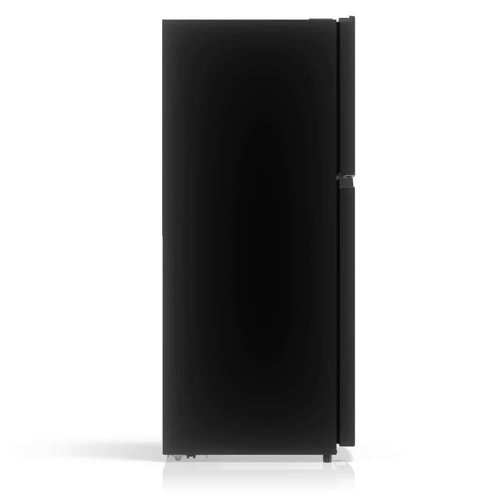TCL 24 in. 10.1 Cu. Ft. Top Freezer Refrigerator in Black (TRT10T4AB) side.