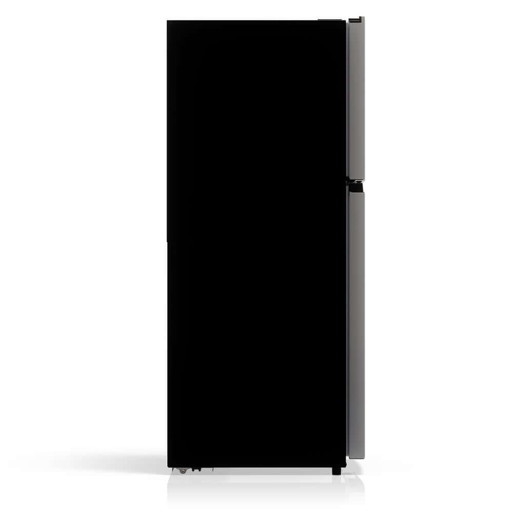 TCL 24 in. 10.1 Cu. Ft. Top Freezer Refrigerator in Silver (TRT10T4AL) side.