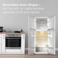TCL 24 in. 11.6 Cu. Ft. Top Freezer Counter-Depth Refrigerator in White (TRT12T4AW) with open doors in a kitchen setting, featuring reversible door hinges.