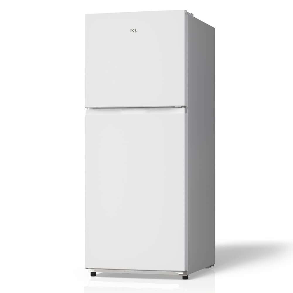 TCL 24 in. 11.6 Cu. Ft. Top Freezer Counter-Depth Refrigerator in White (TRT12T4AW) front, side.