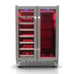 TCL 24 in. 20 Bottle 78 Can Dual Zone Wine Cooler with Glass Doors (TRD20B8AS) with red interior lighting on a white background