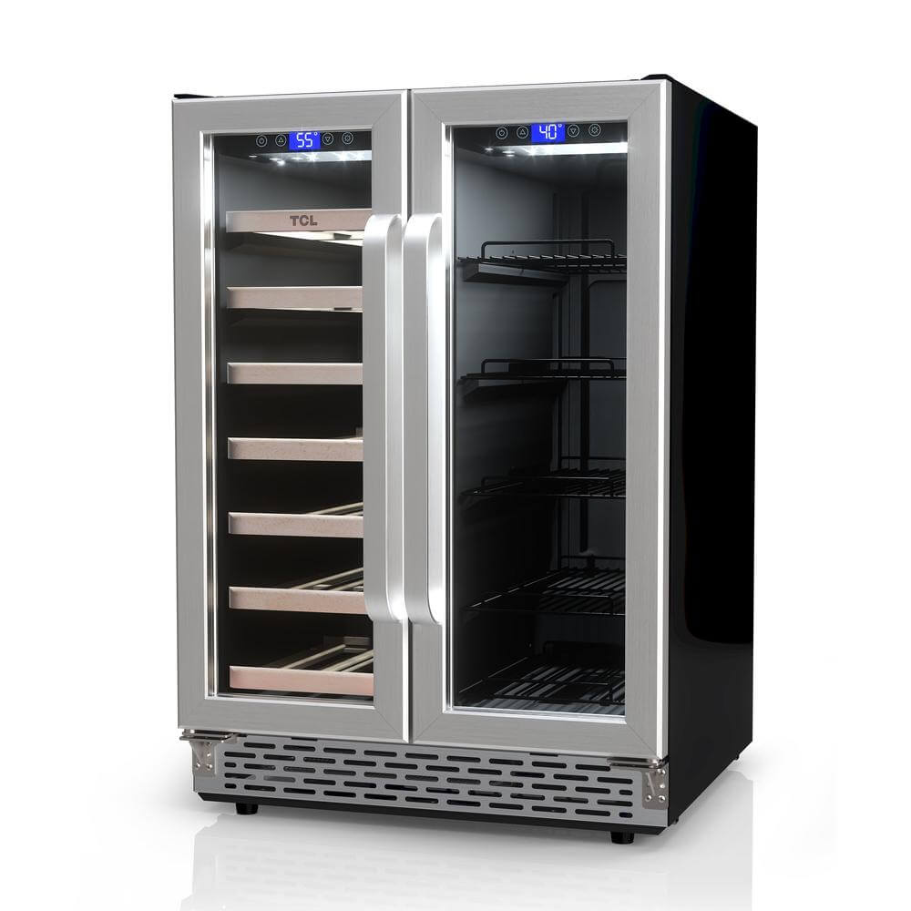 TCL 24 in. 20 Bottle 78 Can Dual Zone Wine Cooler with Glass Doors (TRD20B8AS) reverse side