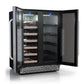 TCL 24 in. 20 Bottle 78 Can Dual Zone Wine Cooler with Glass Doors (TRD20B8AS) with open doors on a white background