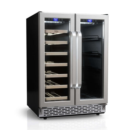 TCL 24 in. 20 Bottle 78 Can Dual Zone Wine Cooler with Glass Doors (TRD20B8AS)