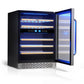 TCL 24 in. 46 Bottle Dual Zone Wine Cooler with Glass Door (TRW46B8AS) with open door on a white background