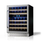 TCL 24 in. 46 Bottle Dual Zone Wine Cooler with Glass Door (TRW46B8AS) with bottles inside on a white background