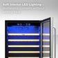 TCL 24 in. 52 Bottle 5.3 Cu. Ft. Compact Freestanding Wine Cooler with Glass Door (TRW52B7AS) soft interior LED lighting