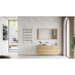 Modern bathroom with wooden vanity, mirror, and Kingston Brass Templeton Freestanding/Wall Mount Hardwired or Plug-In Towel Warmer Brushed Nickel