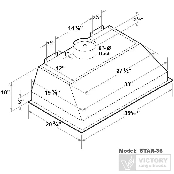 VICTORY Star 900 CFM Insert Range Hood in Stainless Steel 