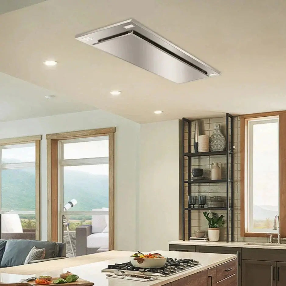VICTORY Sunset 36 in. 600 CFM Flush Ceiling Mount Range Hood in a luxury kitchen