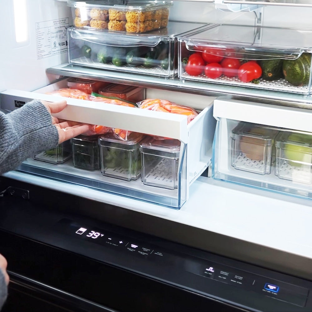 ZLINE 36 in. 21.6 cu. ft. Counter-Depth French Door Refrigerator with Water and Ice Dispenser in Fingerprint-Resistant Black Stainless Steel, Open Box-Good Condition