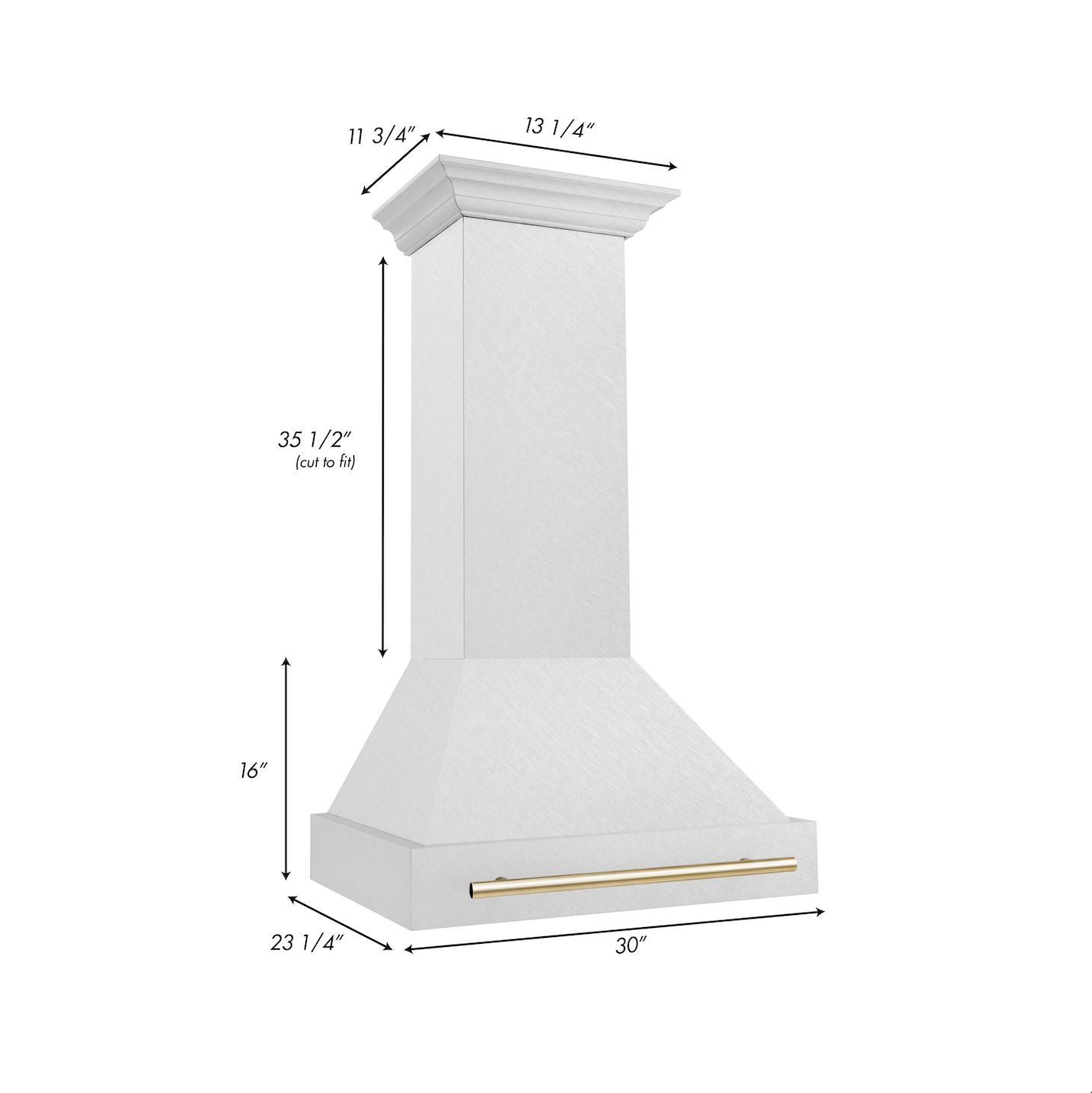 30 in. ZLINE Autograph Edition Wall Mount Range Hood with Gold Handle Dimensions