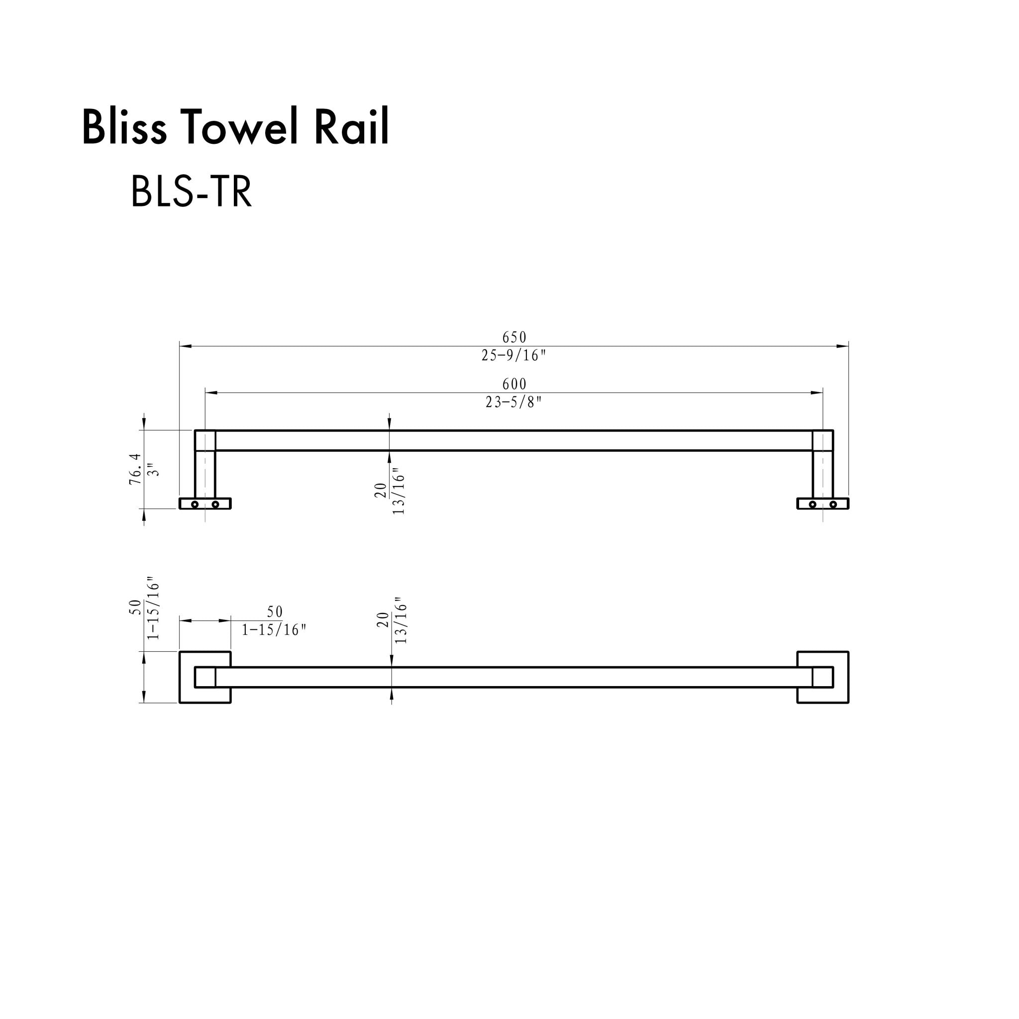 ZLINE Bliss Towel Rail with Color Options Dimensional Diagram