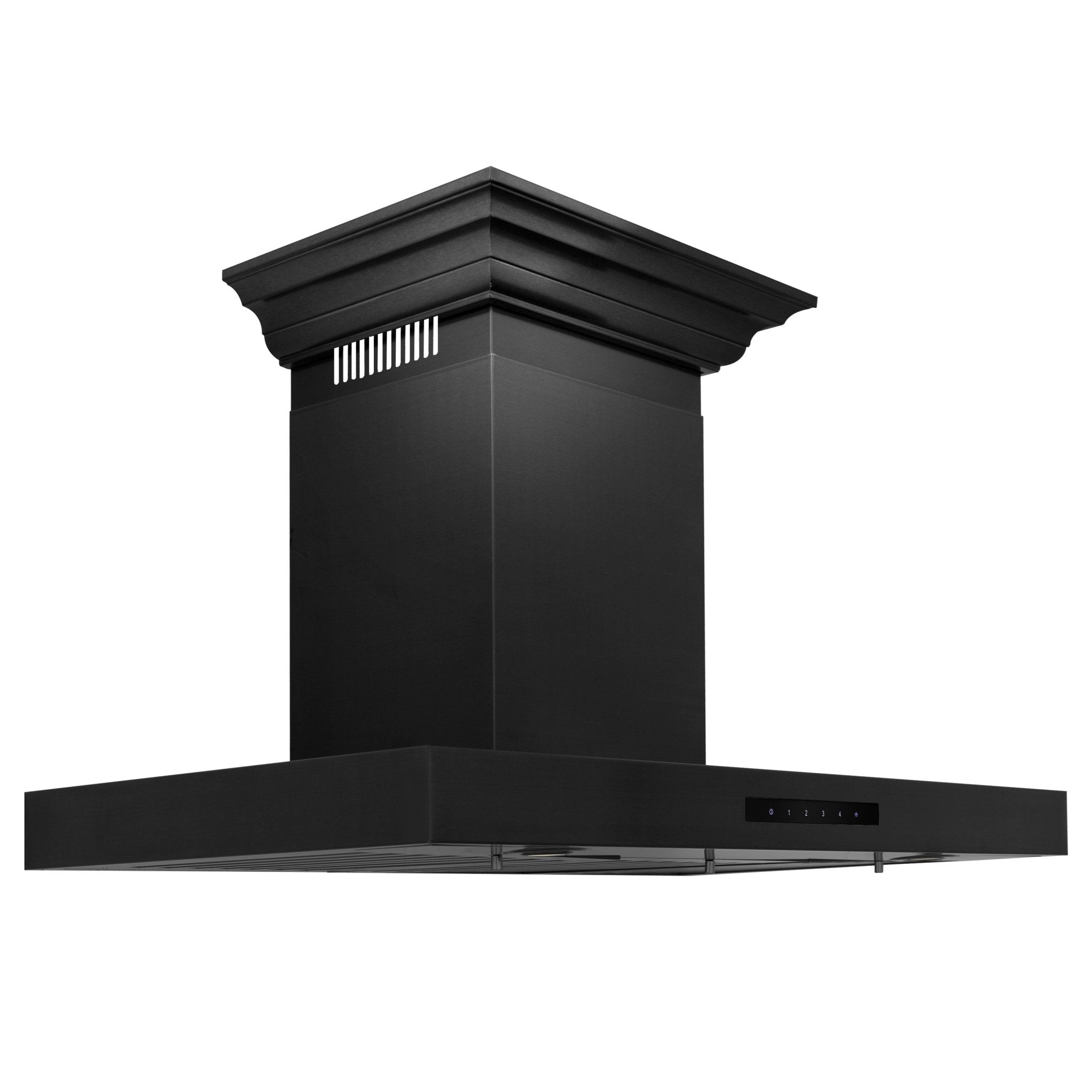 ZLINE Convertible Vent Wall Mount Range Hood in Black Stainless Steel with Crown Molding (BSKENCRN) side.