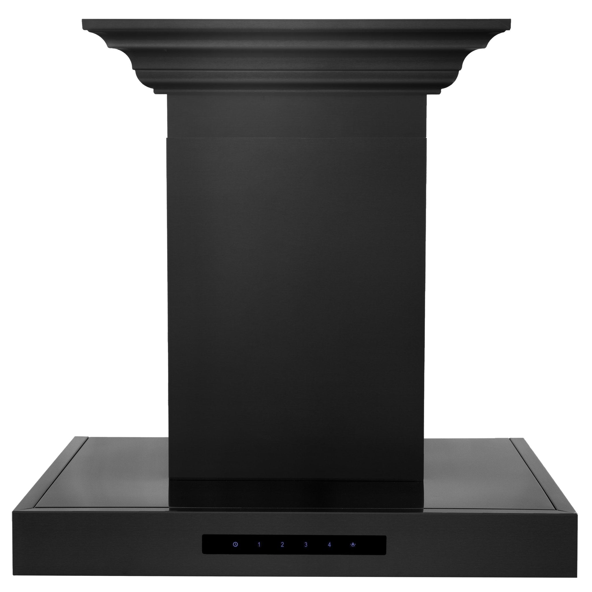 ZLINE Convertible Vent Wall Mount Range Hood in Black Stainless Steel with Crown Molding (BSKENCRN) front.