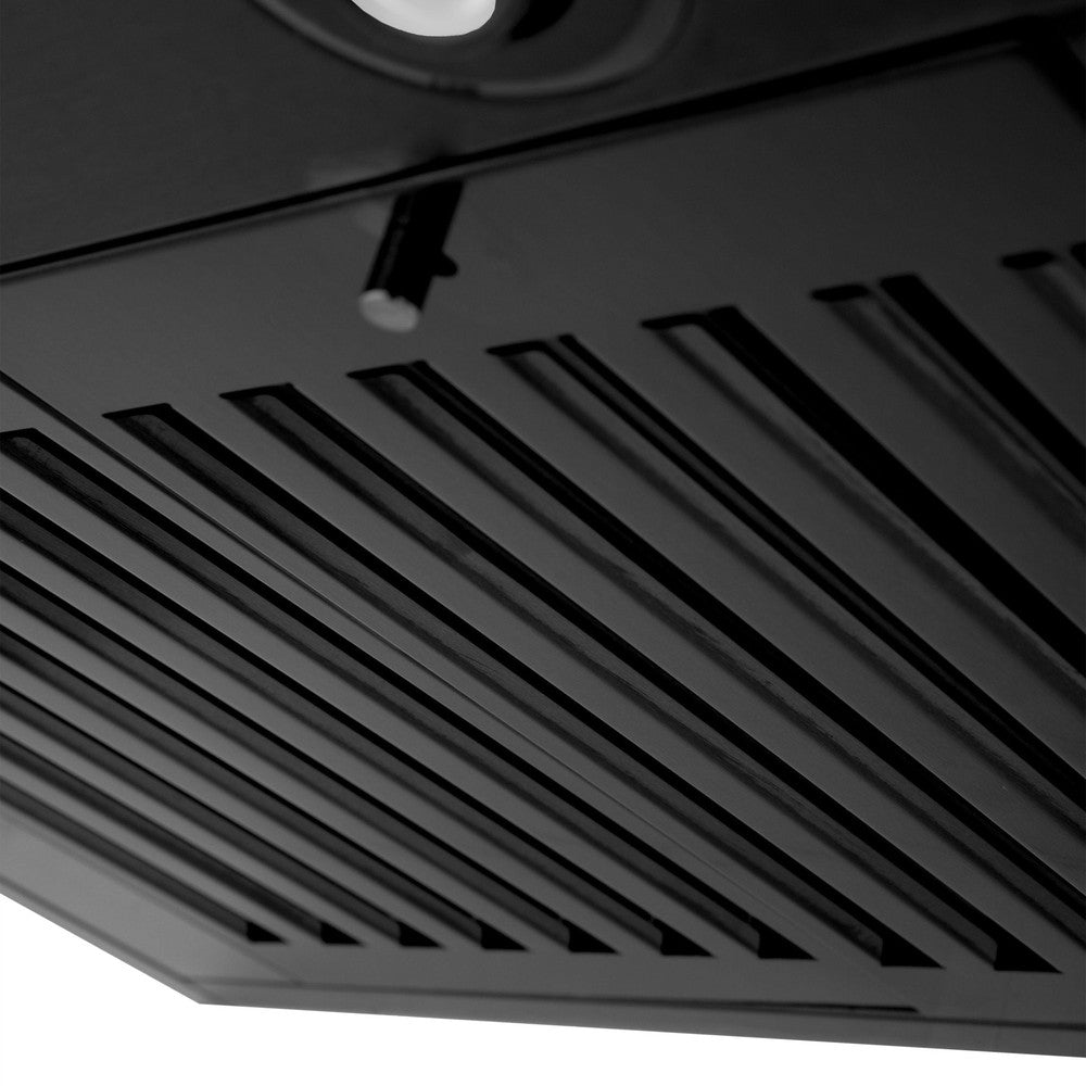 Black stainless steel baffle filters.