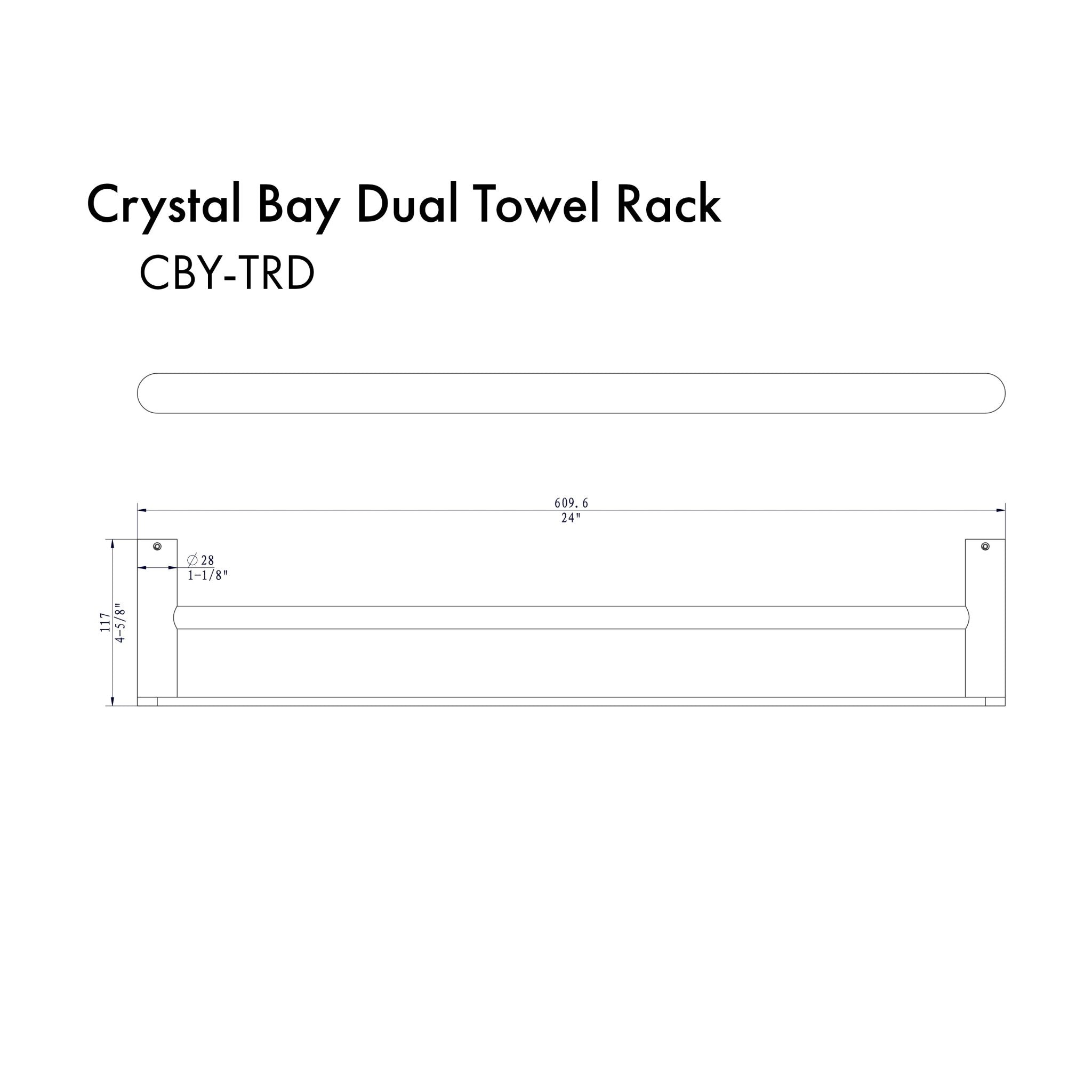 ZLINE Crystal Bay Double Towel Rail with Color Options (CBY-TRD) dimensional diagram