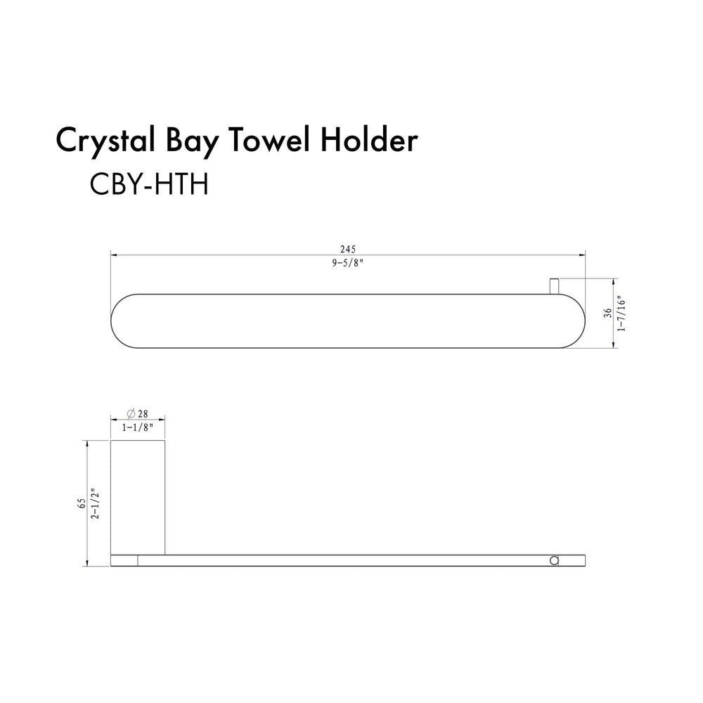 ZLINE Crystal Bay Towel Holder with Color Options (CBY-HTH) dimensional diagram