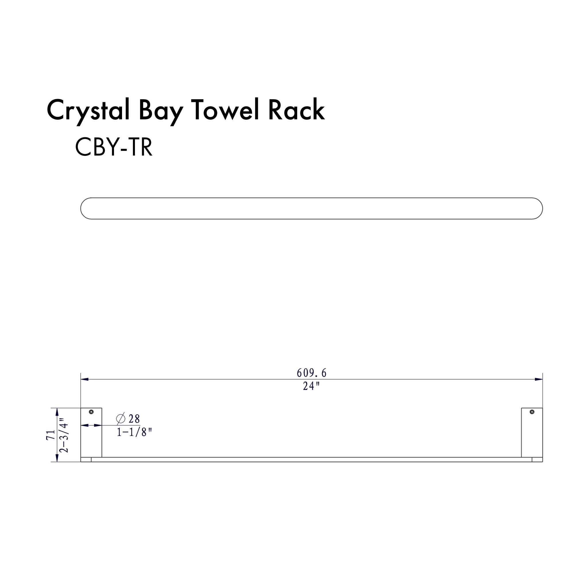 ZLINE Crystal Bay Towel Rail with Color Options (CBY-TR) dimensional diagram