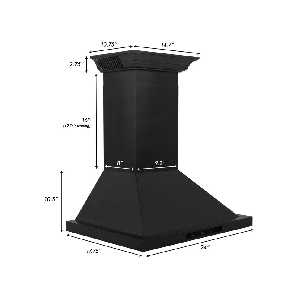 ZLINE Ducted Vent Wall Mount Range Hood in Black Stainless Steel with Built-in ZLINE CrownSound Bluetooth Speakers (BSKBNCRN-BT) 