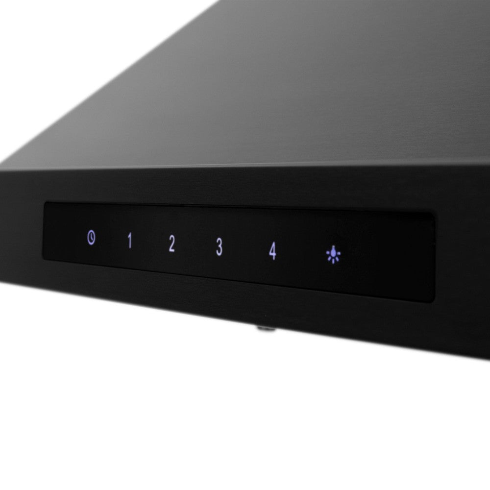 ZLINE Ducted Vent Wall Mount Range Hood in Black Stainless Steel with Built-in ZLINE CrownSound Bluetooth Speakers (BSKBNCRN-BT) 