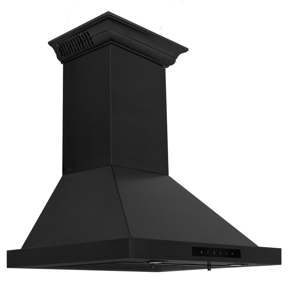 ZLINE Ducted Vent Wall Mount Range Hood in Black Stainless Steel with Built-in ZLINE CrownSound Bluetooth Speakers (BSKBNCRN-BT) 