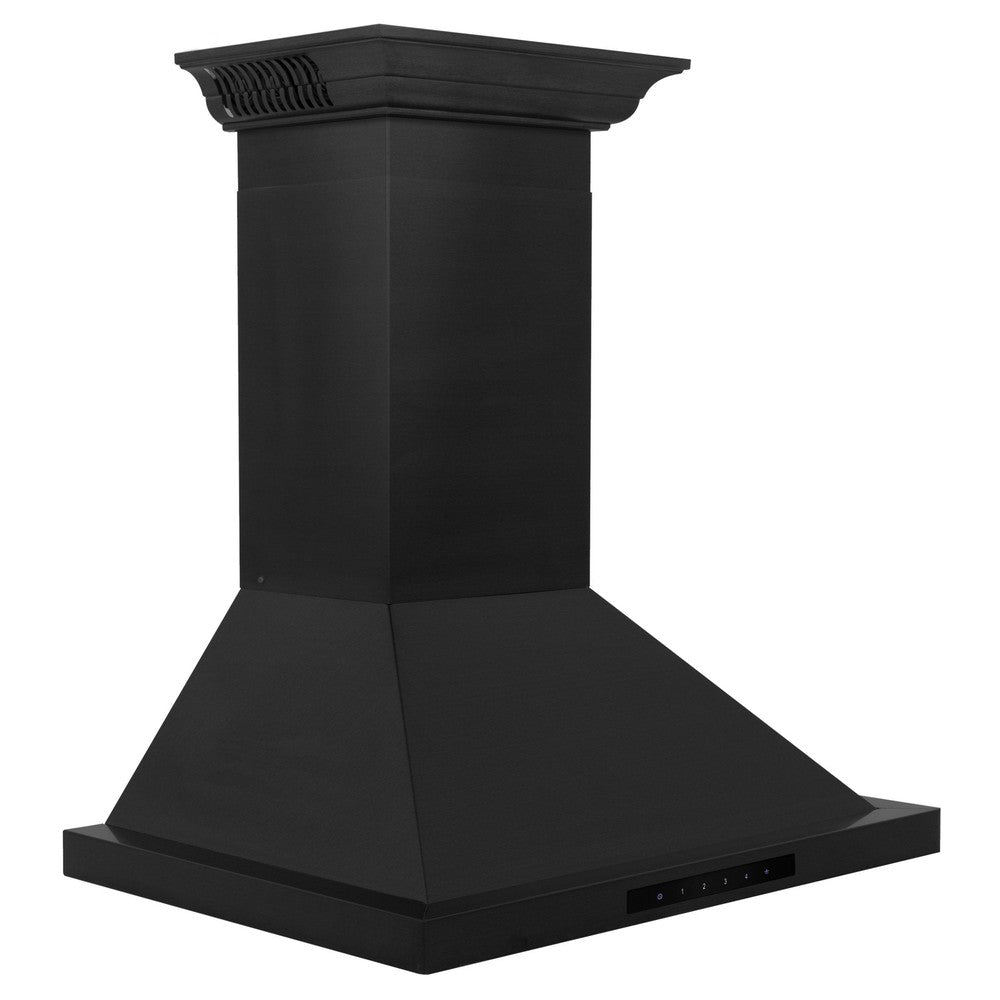 ZLINE Ducted Vent Wall Mount Range Hood in Black Stainless Steel with Built-in ZLINE CrownSound Bluetooth Speakers (BSKBNCRN-BT) 