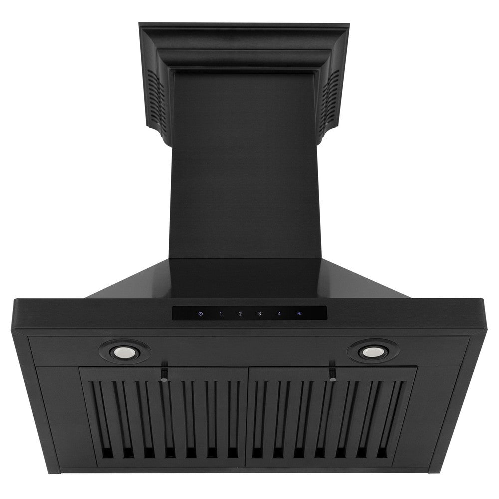 ZLINE Ducted Vent Wall Mount Range Hood in Black Stainless Steel with Built-in ZLINE CrownSound Bluetooth Speakers (BSKBNCRN-BT) 