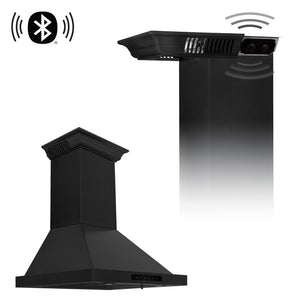 ZLINE Ducted Vent Wall Mount Range Hood in Black Stainless Steel with Built-in CrownSound Bluetooth Speakers (BSKBNCRN-BT) main image.