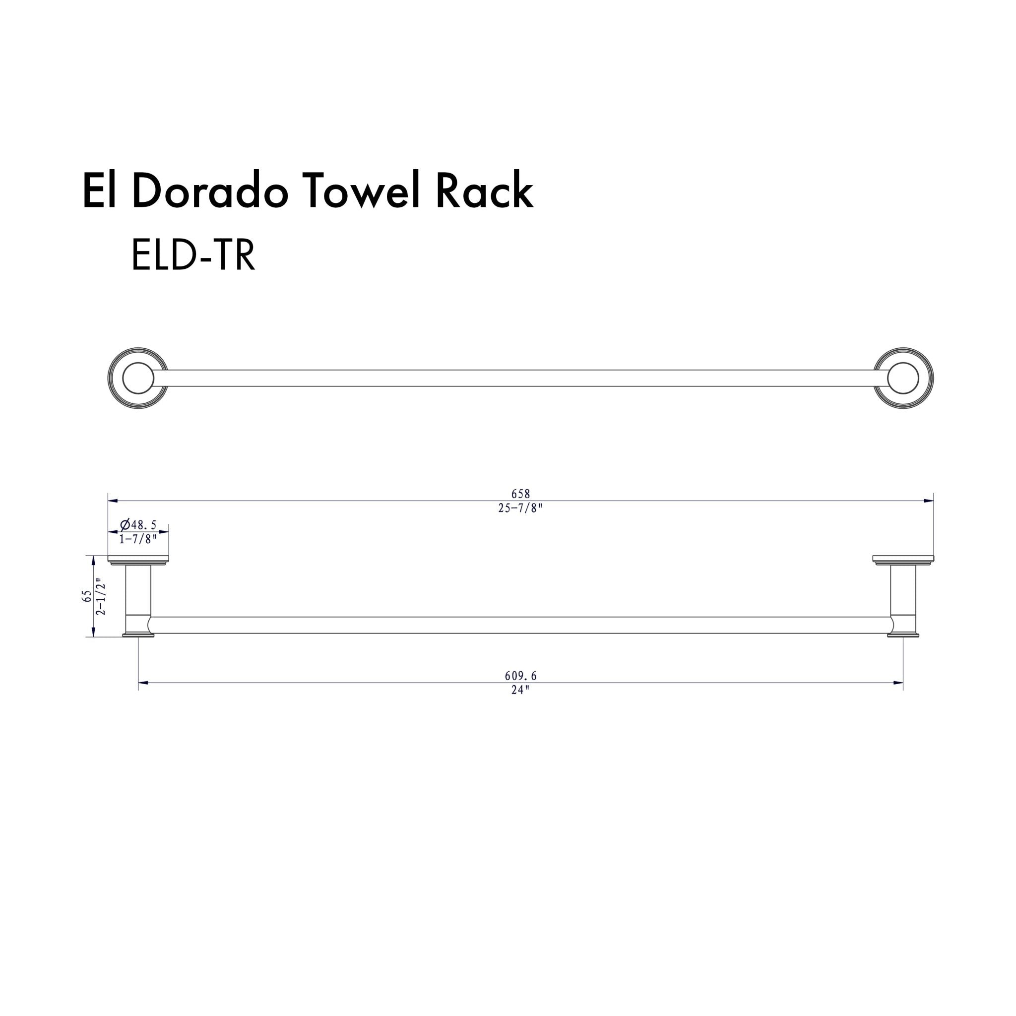 ZLINE El Dorado Towel Rail with color options (ELD-TR) dimensional diagram