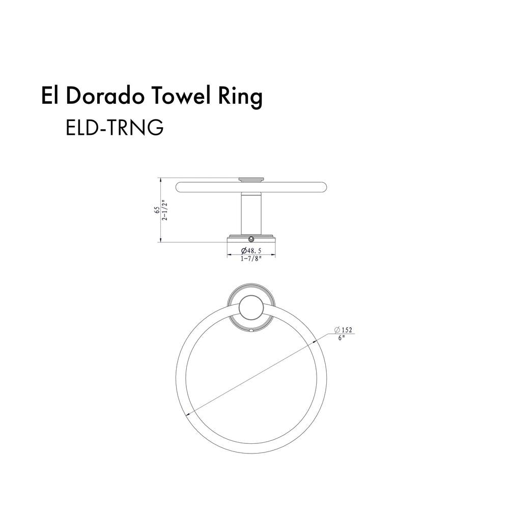ZLINE El Dorado Towel Ring with color options (ELD-TRNG) dimensional diagram