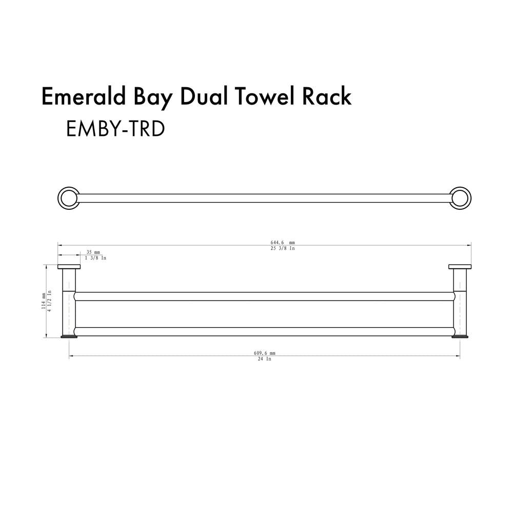 ZLINE Emerald Bay Double Towel Rail with color options (EMBY-TRD) dimensional diagram