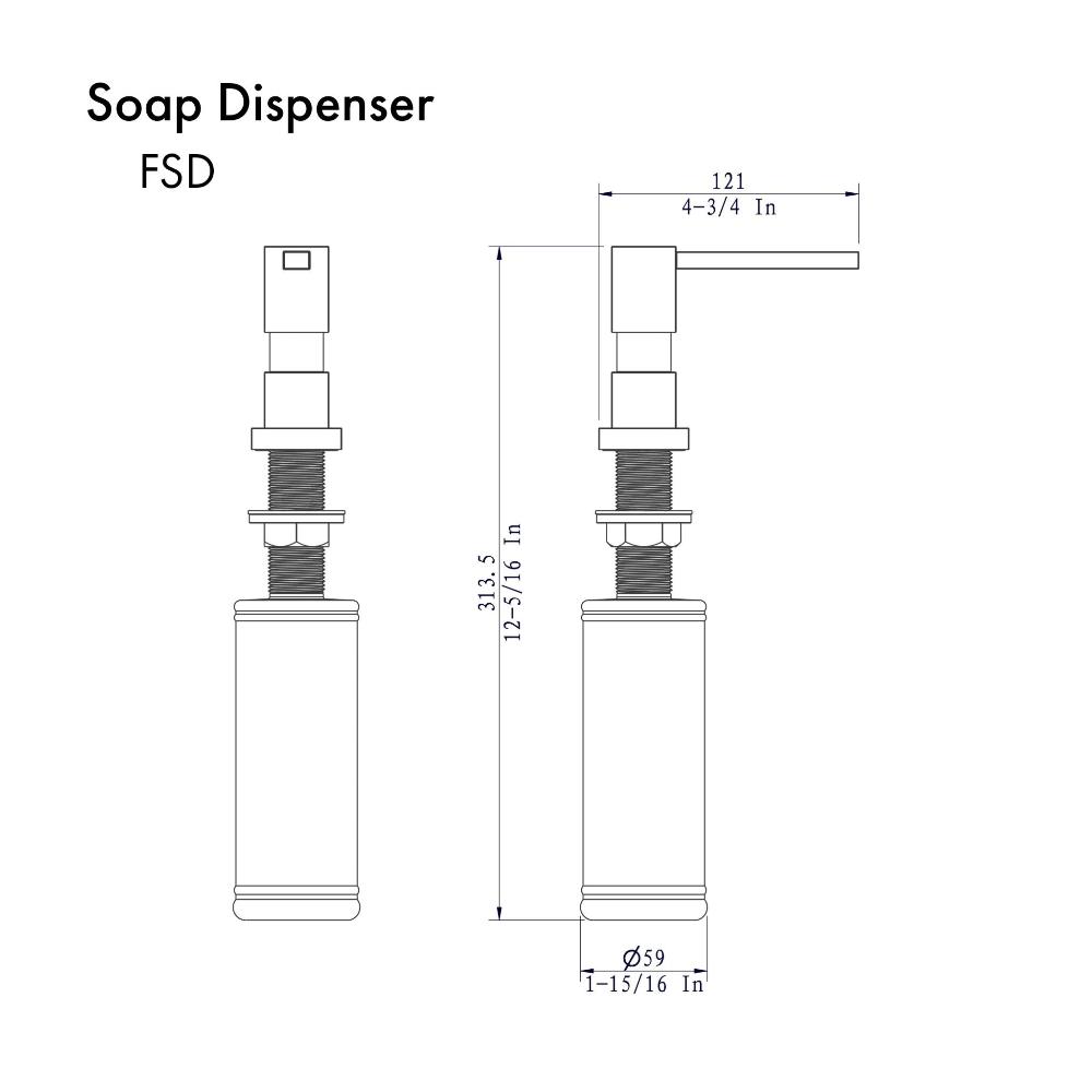 ZLINE Faucet Soap Dispenser (FSD) dimensional diagram.