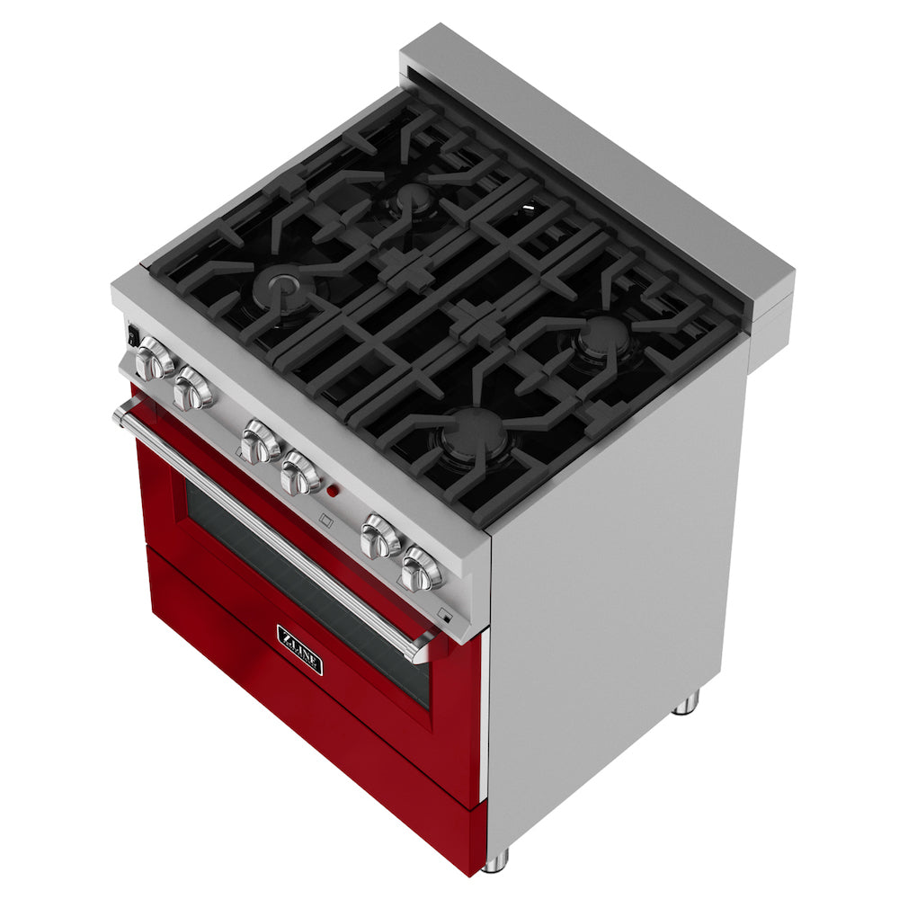 ZLINE 36 in. 4.6 cu. ft. Dual Fuel Range with Gas Stove and Electric Oven in Fingerprint Resistant Stainless Steel and Red Gloss Door (RAS-RG-36)