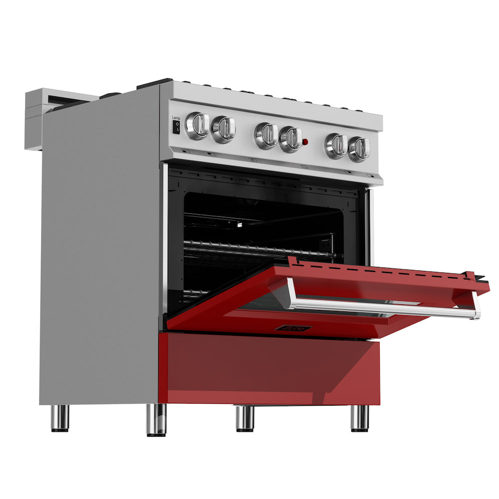 ZLINE 30 in. 4.0 cu. ft. Dual Fuel Range with Gas Stove and Electric Oven in Fingerprint Resistant Stainless Steel and Red Matte Door (RAS-RM-30)
