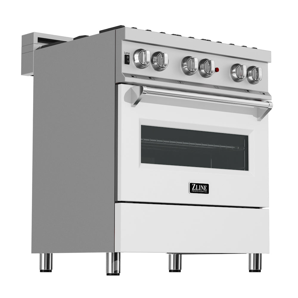 ZLINE 30 in. 4.0 cu. ft. Dual Fuel Range with Gas Stove and Electric Oven in Fingerprint Resistant Stainless Steel and White Matte Door (RAS-WM-30)