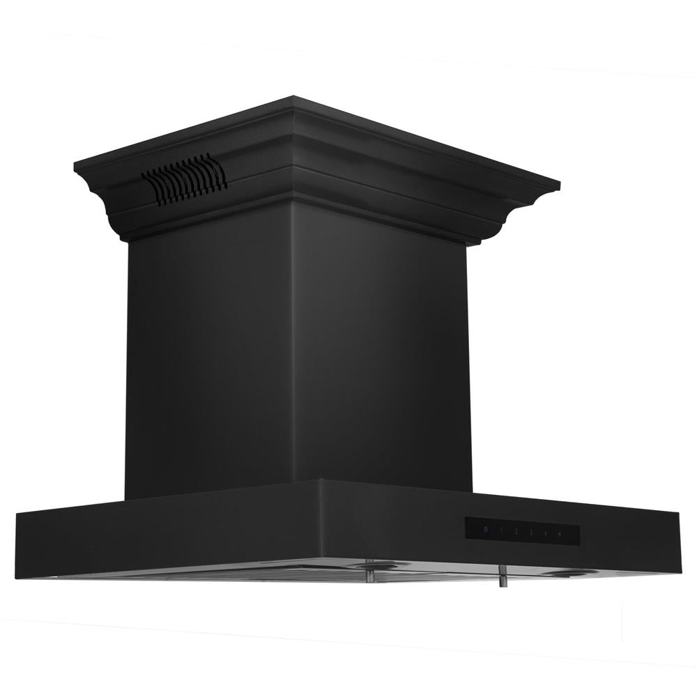 ZLINE Wall Mount Range Hood in Black Stainless Steel with Built-in ZLINE CrownSound Bluetooth Speakers (BSKENCRN-BT) main image.