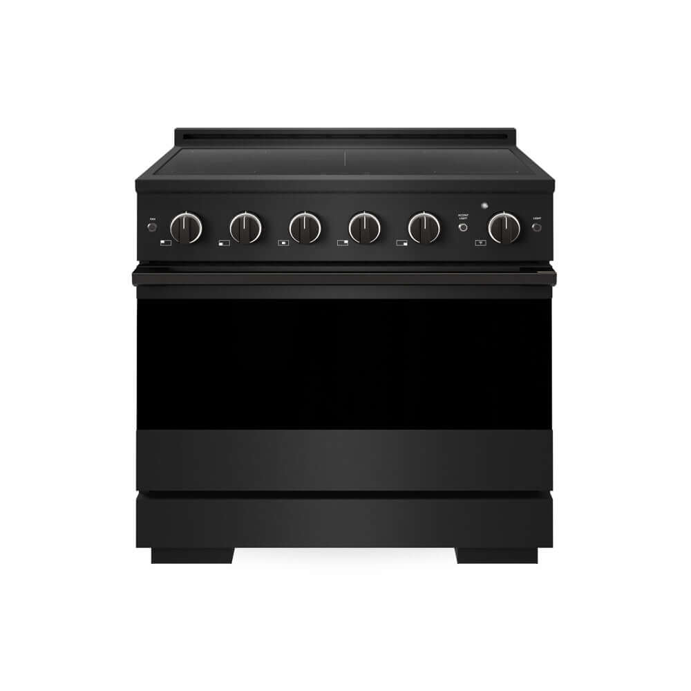 ZLINE 36 in. 5.2 cu. ft. Marino Induction Range with 5 Element Cooktop and Electric Convection Oven in Black Stainless Steel (MINRB-36) main image.