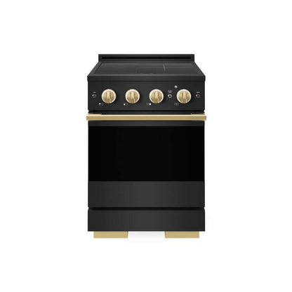 ZLINE Autograph Edition 24 in. 3.2 cu. ft. Marino Induction Range with 3 Element Cooktop and Electric Convection Oven in Black Stainless Steel with Polished Gold Accents (MINRBZ-24-G) main image.
