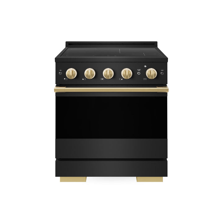 ZLINE Autograph Edition 30 in. 4.2 cu. ft. Marino Induction Range with 4 Element Cooktop and Electric Convection Oven in Black Stainless Steel with Polished Gold Accents (MINRBZ-30-G)