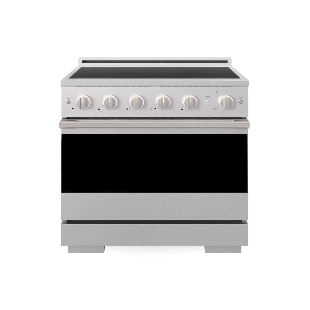 ZLINE 36 in. 5.2 cu. ft. Marino Induction Range with 5 Element Cooktop and Electric Convection Oven in Satin Stainless Steel (MINRS-36) main image.